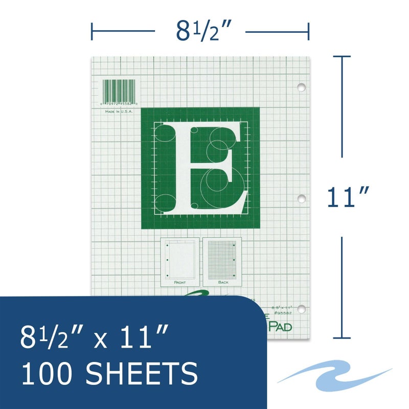ROARING SPRING Engineering Pad, 8.5" x 11", 100 Sheets 15lb Green Paper, 5x5 Printed Back Grid-to-Edge, Top Glued, 3-Hole Punched, Proudly Made in USA, Heavy Backing Board - Image 2
